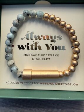 Always With You Message Keepsake Bracelet - Gold & Light Gray Beads